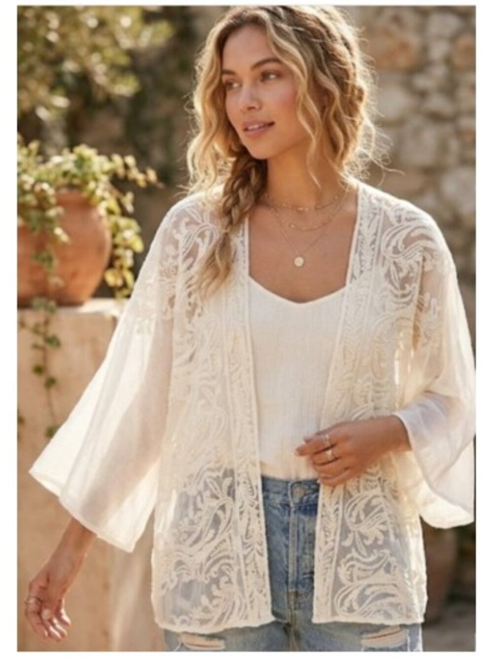 Anthropologie Beyond Vintage Embroidered Lace Kimono – Size XS/Small - Picture 2 of 12